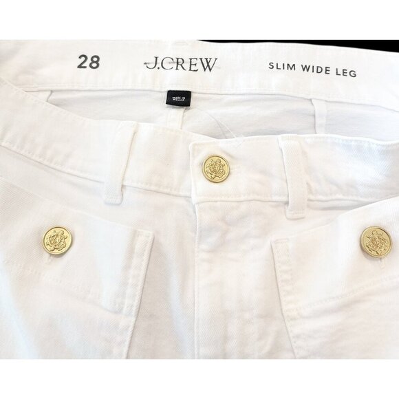 J. Crew Women's Sailor Slim Wide Leg Ankle Jeans White Crest Buttons Size 28 NWT - Picture 7 of 8